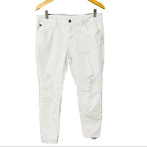 Kancan Women’s 30 Mid Rise Ankle Skinny White Jeans Distressed